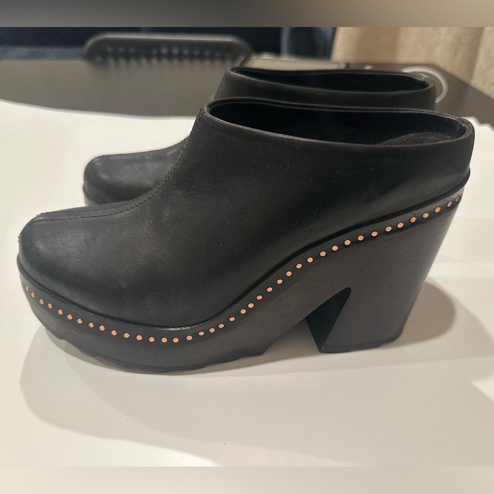 Rag & Bone Esme Platform Clogs Black Leather Studded - Picture 2 of 7